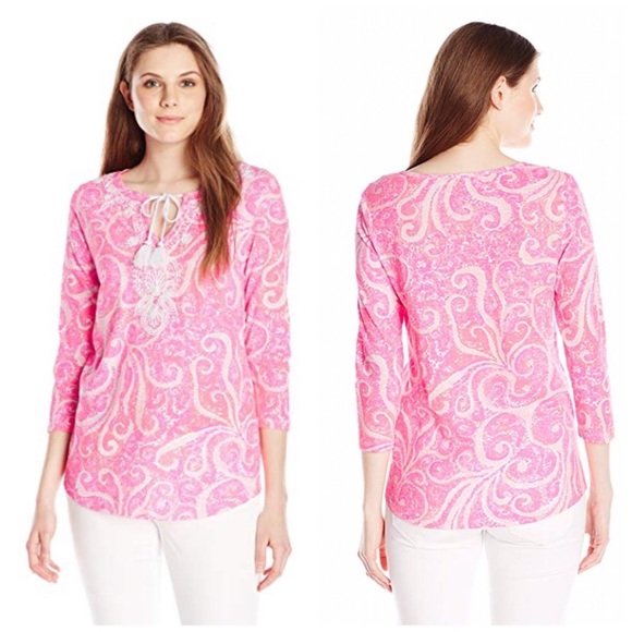 Lilly Pulitzer Tops - Lilly Pulitzer Neon Pink Embroidered Holly Top